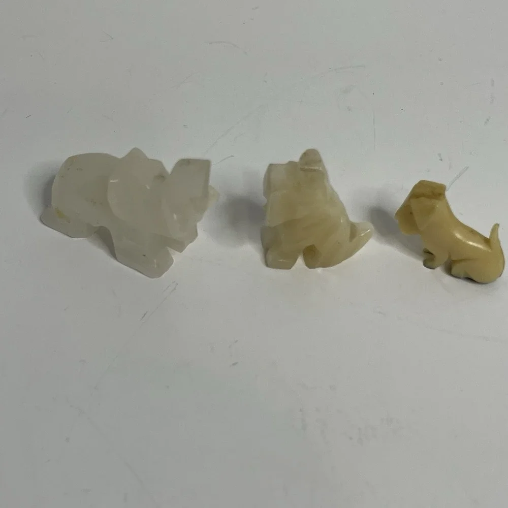 Carved Elephant And Dogs Banded White Trunk Up Stone 1 Resin Dog Figurine Shadow